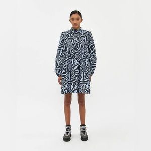 Ganni blue zebra poplin mini dress